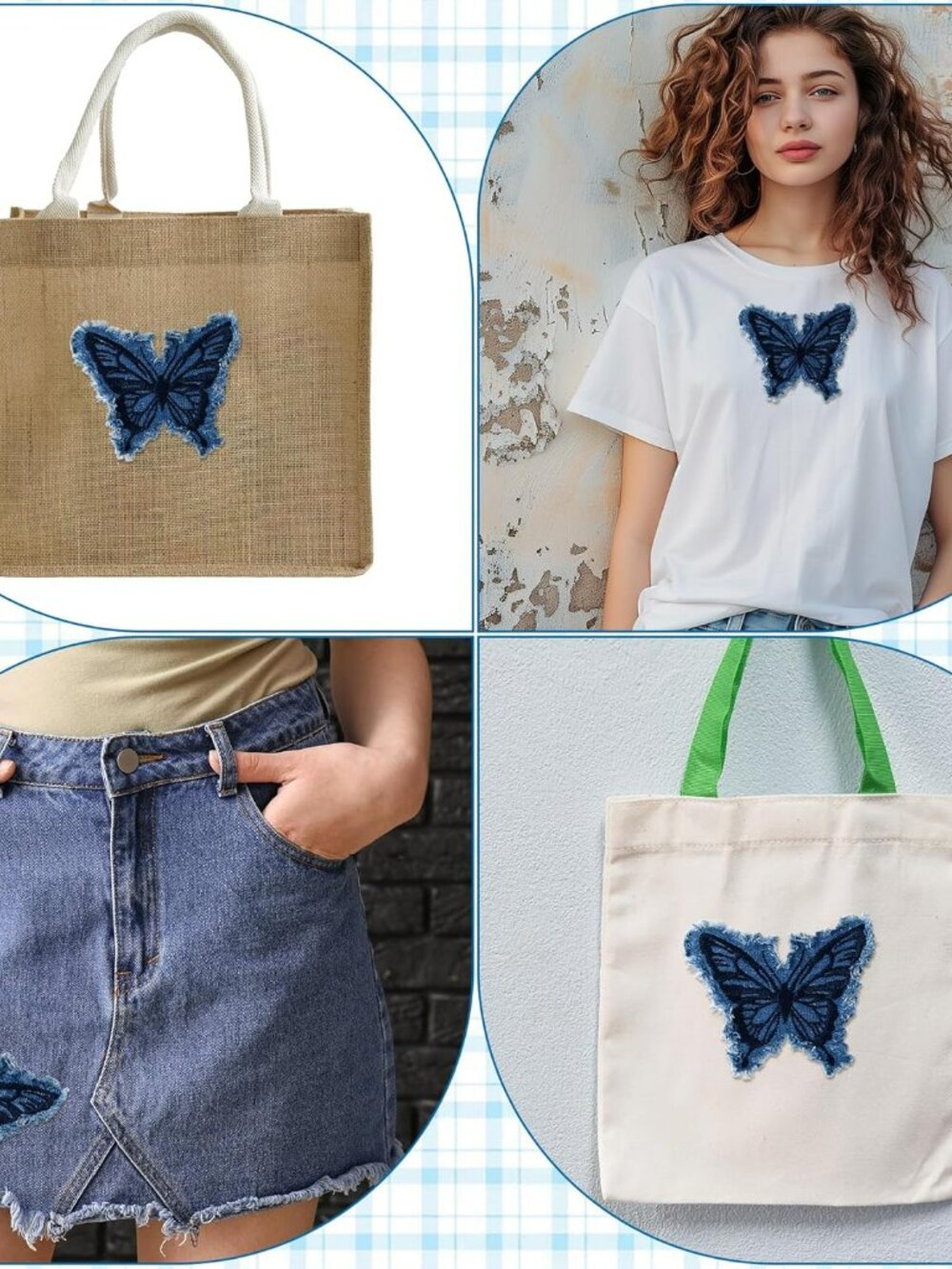 Denim Butterfly Iron on Patches Set of 3 Retro Boho for Jeans Jackets Bags Hats - Picture 5 of 5